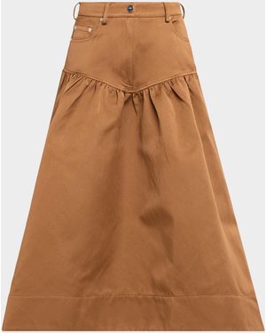 Ganni Duchesse Twill Midi Skirt - Brown