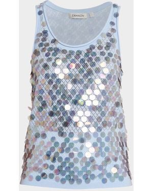 Zankov Sequined Cashmere-Wool Tank Top - Blue