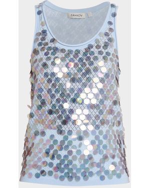 Zankov Sequined Cashmere-Wool Tank Top - Blue