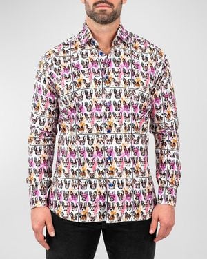 Maceoo Apos;S Fibonacci Frenchie Nerd Dress Shirt - Red