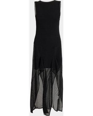 Alaïa Ladder Knit Sleeveless Ruffle-Slits Midi Dress - Black