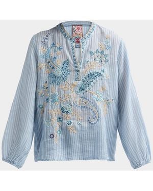 Johnny Was Lyora Relaxed Swing Tunic Blouse - Blue