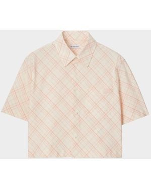 Burberry Check Short-Sleeve Crop Button-Down Shirt - Natural