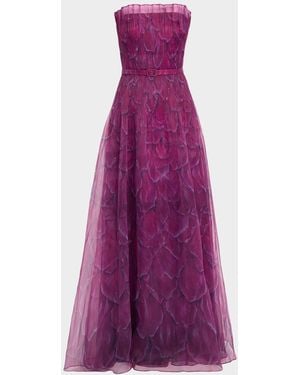 Cynthia Rowley Ivana Strapless Printed Organza Gown - Purple