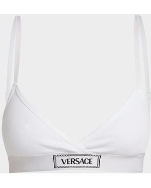 Versace Rib-Knit Logo Bralette - White