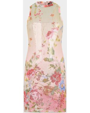 Roberto Cavalli Miami Flowers Print Sequined Mini Dress - Pink