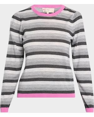 Maison Common Striped Lightweight Wool Crewneck Sweater - Gray