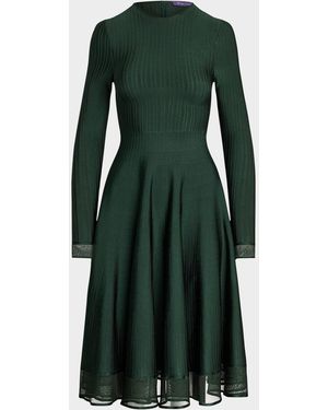 Ralph Lauren Viscose Sheer Edge Crewneck Dress - Green
