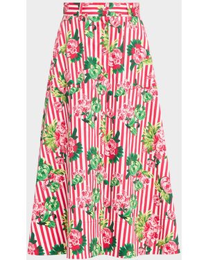 Saloni Kali-C Floral Stripe A-Line Midi Skirt - White