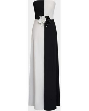 Halston Cassia Strapless Two-Tone Floral Applique Gown - White