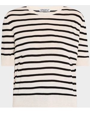 Argent Striped Wool-Silk Knit Top - White