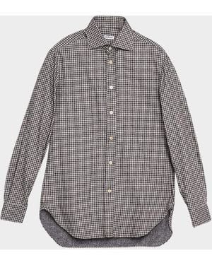 Kiton Cotton Houndstooth Classic-Fit Sport Shirt - Gray