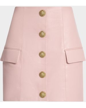 Balmain Button-Front Leather Mini Skirt - Pink
