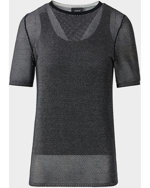 Akris Two-Tone Silk Grif Knit Short-Sleeve Sweater - Black