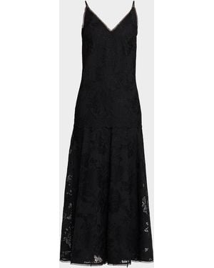 Kobi Halperin Robbie Embroidered Lace-Trim Maxi Dress - Black