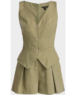 Black Halo Matias Linen Romper - Green