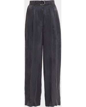 Helmut Lang Fluid Wide-Leg Pants With Belt - Gray