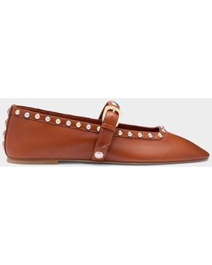 Stuart Weitzman Perry Studded Leather Mary Janes - Brown
