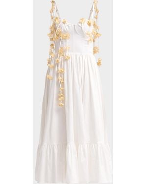 PATBO Floral Appliqué Bustier Midi Dress - White