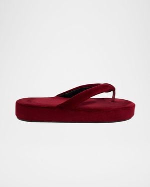 Balenciaga Jet Lag Stretch Velvet Platform Thong Sandals - Red