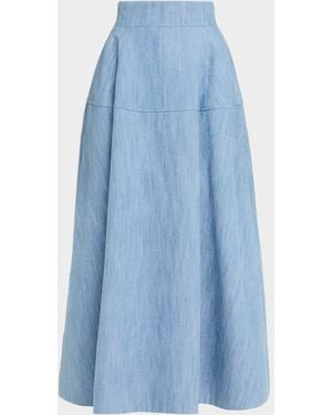 Lela Rose Denim A-Line Midi Skirt - Blue