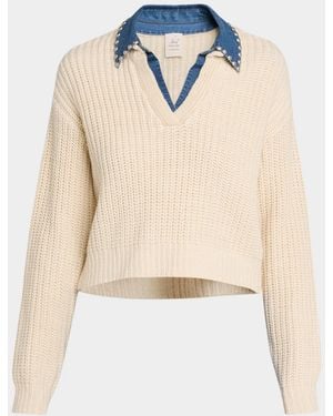 Cinq À Sept Rhiannon Studded Denim Collar Sweater - Blue