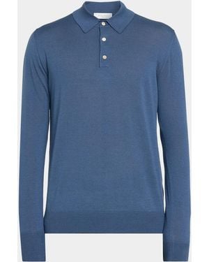 Boglioli Apos;S Wool Knit Long-Sleeve Polo Shirt - Blue