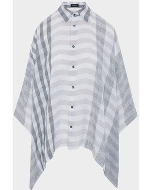 Eskandar Linen Double Pointed Sides Shirt With Collar - Blue