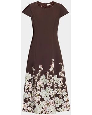 Sachin & Babi Harper Beaded Floral-Print Midi Dress - Brown