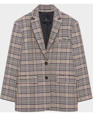 Anine Bing Quinn Check Single-Breasted Blazer - Gray