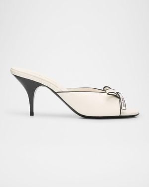 Miu Miu Nappa Leather Bow Mule Sandals - White