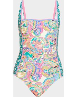 Johnny Was Marilyn Ruched One-Piece Swimsuit - White