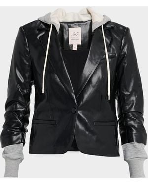Cinq À Sept Hooded Vegan Leather Combo Blazer - Black
