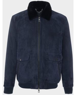 Gorski Apos;S Suede Jacket With Select Shearling Lamb Lining - Blue