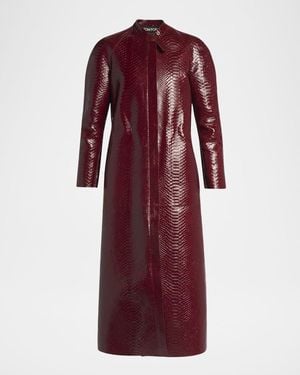 Tom Ford Snake-Embossed Leather Long Coat - Red