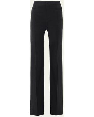 Chloé Cotton Stretch Pintuck Straight-Leg Pants - Black