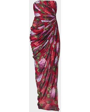 Carolina Herrera Draped Hydrangea-Printed Chiffon Gown - Red