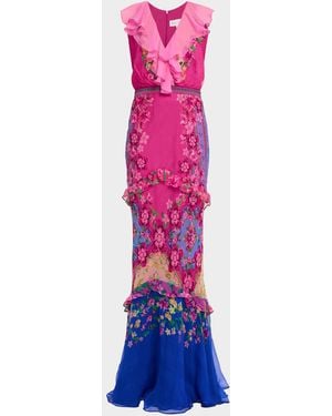 Saloni Rita Tiered Ruffle Cocktail Dress - Pink