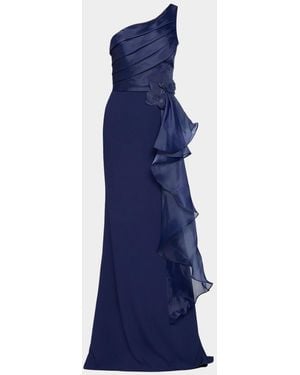 Rene Ruiz Draped One-Shoulder Trumpet Gown - Blue