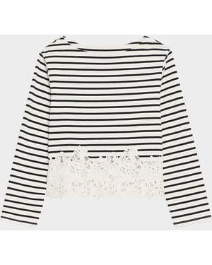 Veronica Beard Hovey Striped Lace Top - Black