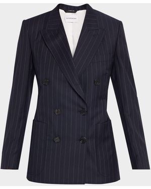 Givenchy Double-Breasted Pinstripe Wool Jacket - Blue