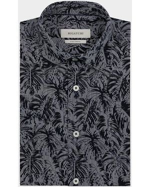 Bugatchi Apos;S Miles Ooohcotton Stripe Leaf Short-Sleeve Shirt - Black