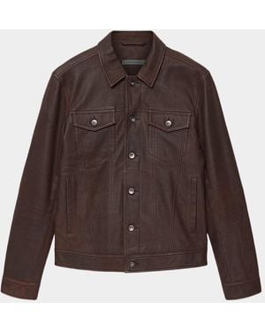 John Varvatos Apos;S Andrew Leather Trucker Jacket - Brown