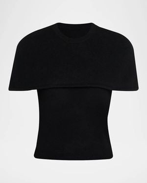 Jonathan Simkhai Yuki Short-Sleeve Cashmere Cape Top - Black