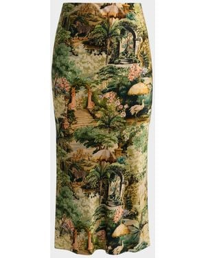 Alice + Olivia Maeve Tapestry Slip Skirt - Green
