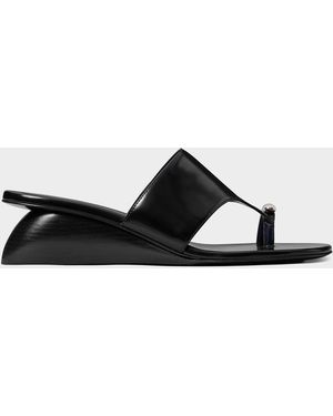 Tory Burch 45Mm Pierced Leather Toe-Ring Wedge Sandals - Black