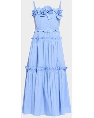 AKNVAS Rach Pinstripe Poplin Midi Dress - Blue