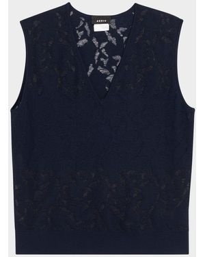 Akris Whitecaps Knit V-Neck Vest - Blue