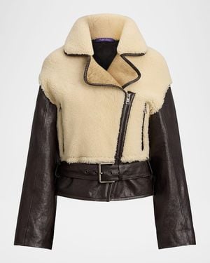 Ralph Lauren Silvester Curly Merino Shearling And Leather Moto Jacket - Black