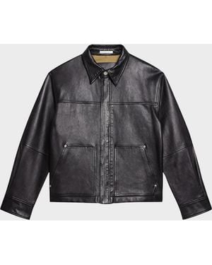 Helmut Lang Apos;S Bonded Leather Snap-Front Jacket - Gray
